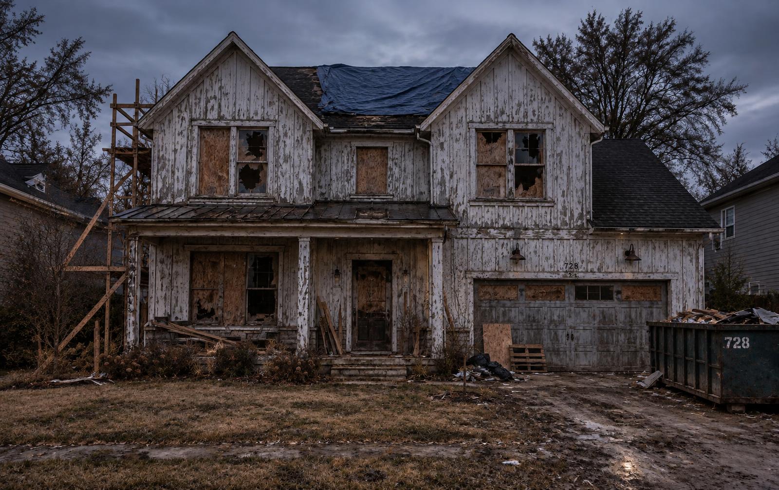 Family Home being renovated — stage: Distressed property (conceptual illustration)